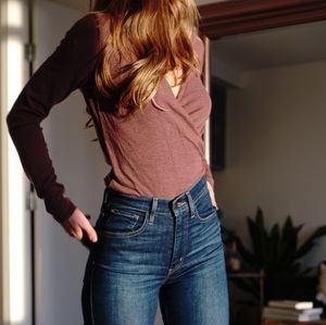 Long sleeve sangria red wrap top